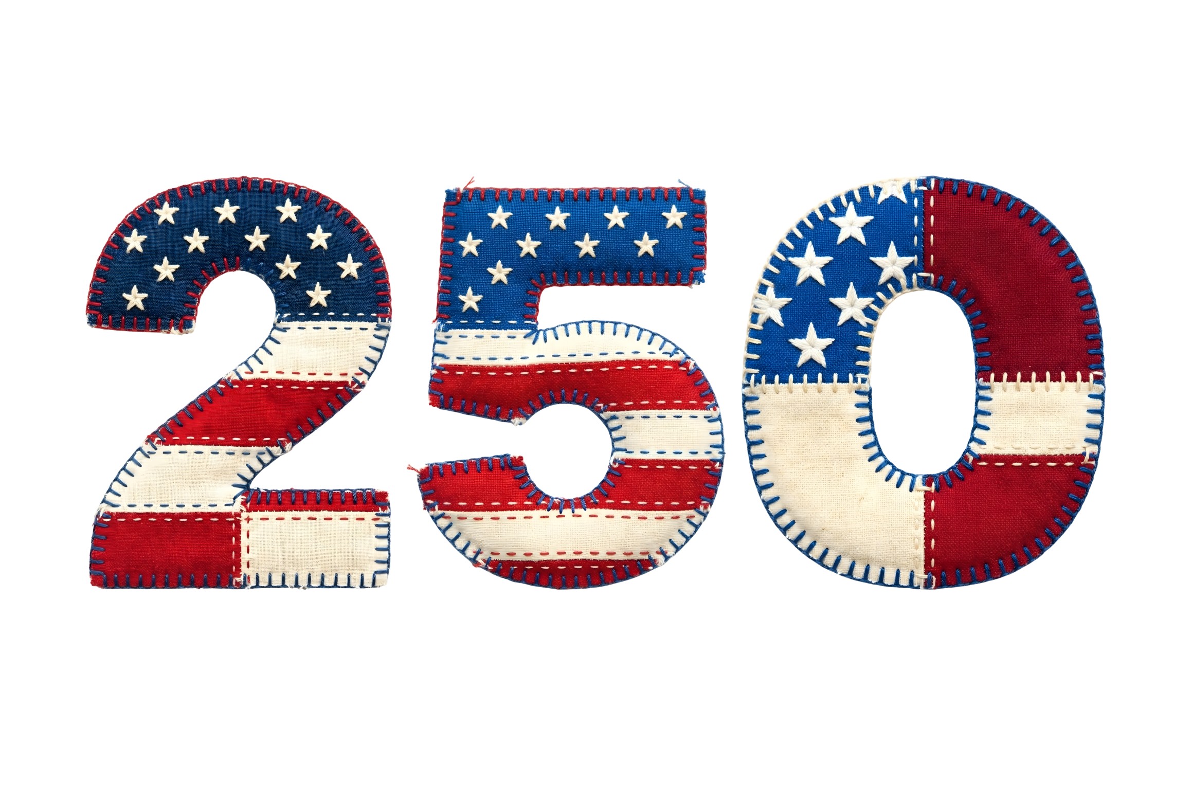 the number 250 in red white and blue patchwork