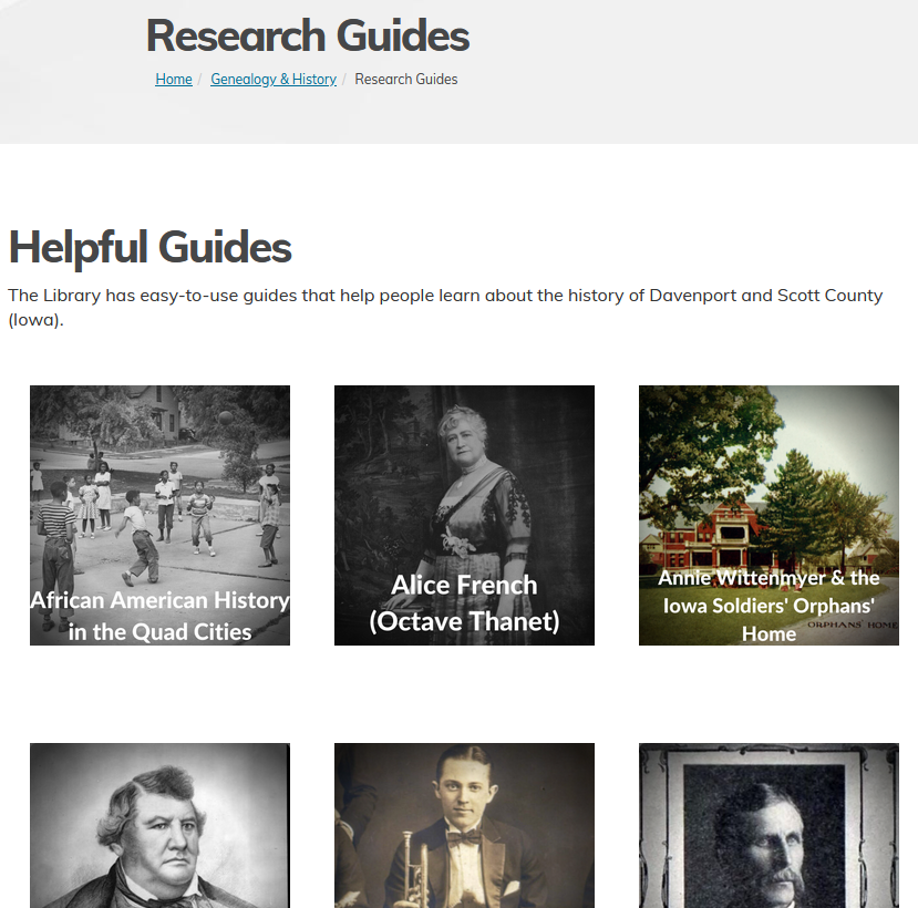 Image of the Research Guides page. It shows the various subject guides created by staff.