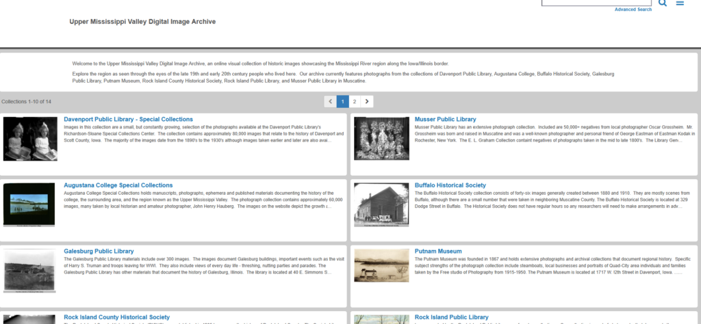 The Upper Mississippi Valley Digital Image Archive image showing several of the collections.